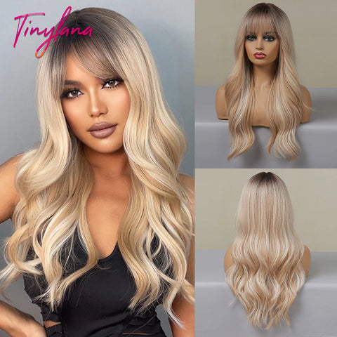 Light Pink Long Wavy Cosplay Synthetic Hair Wig with Bangs - Perfect for Halloween and Daily Wear