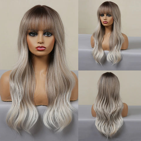 DropShipping EASIHAIR Long Blonde Ombre Synthetic Wigs for Women - Wavy High Density Cosplay Wig