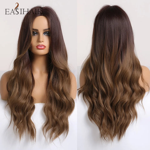DropShipping EASIHAIR Long Blonde Ombre Synthetic Wigs for Women - Wavy High Density Cosplay Wig