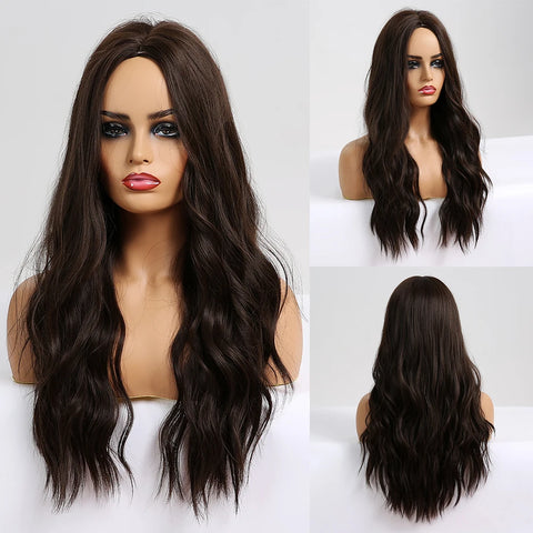 EASIHAIR Long Brown Ombre Synthetic Wigs for Women - Natural Wavy Cosplay Wig