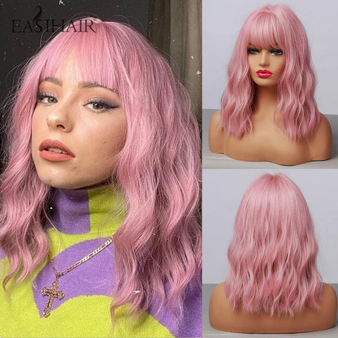 EASIHAIR Ombre Brown Blonde Wigs with Bangs - Layered Heat Resistant Synthetic Wig for Women