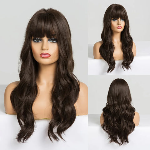 EASIHAIR Long Brown Ombre Synthetic Wigs for Women - Natural Wavy Cosplay Wig