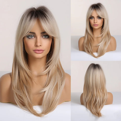 DropShipping EASIHAIR Long Blonde Ombre Synthetic Wigs for Women - Wavy High Density Cosplay Wig
