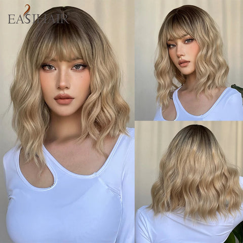 DropShipping EASIHAIR Long Blonde Ombre Synthetic Wigs for Women - Wavy High Density Cosplay Wig