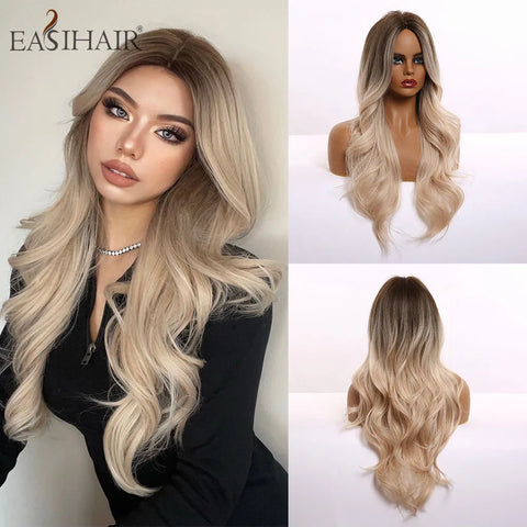 DropShipping EASIHAIR Long Blonde Ombre Synthetic Wigs for Women - Wavy High Density Cosplay Wig
