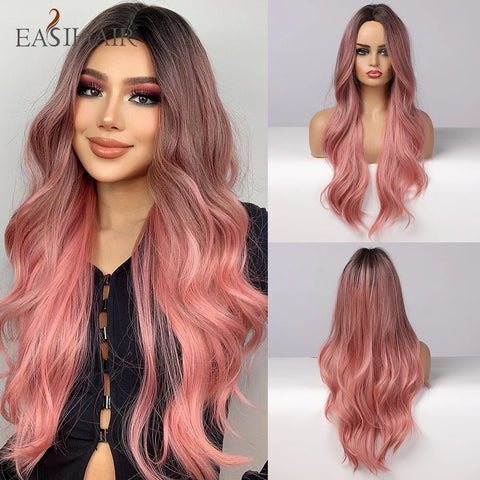 DropShipping EASIHAIR Long Blonde Ombre Synthetic Wigs for Women - Wavy High Density Cosplay Wig
