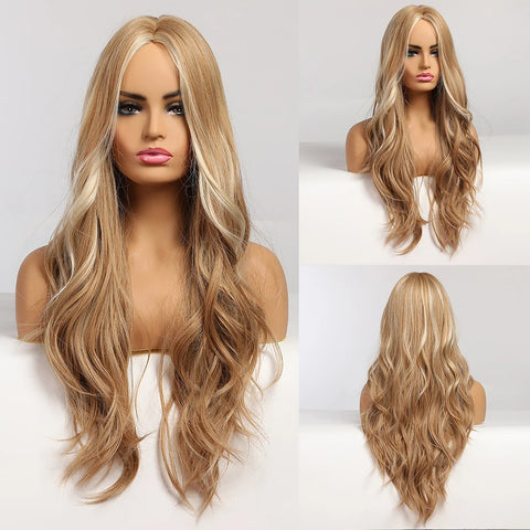 EASIHAIR Long Brown Ombre Synthetic Wigs for Women - Natural Wavy Cosplay Wig