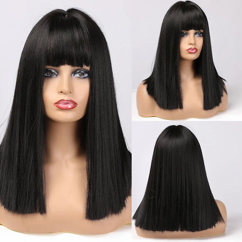 EASIHAIR Ombre Brown Blonde Wigs with Bangs - Layered Heat Resistant Synthetic Wig for Women