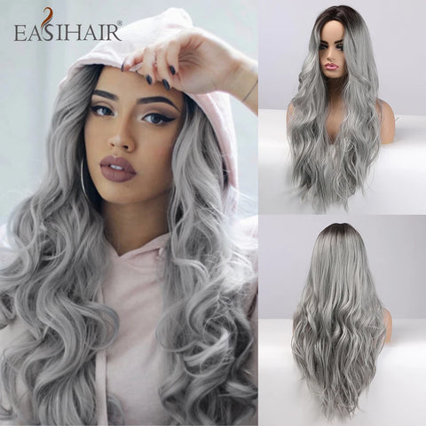 DropShipping EASIHAIR Long Blonde Ombre Synthetic Wigs for Women - Wavy High Density Cosplay Wig