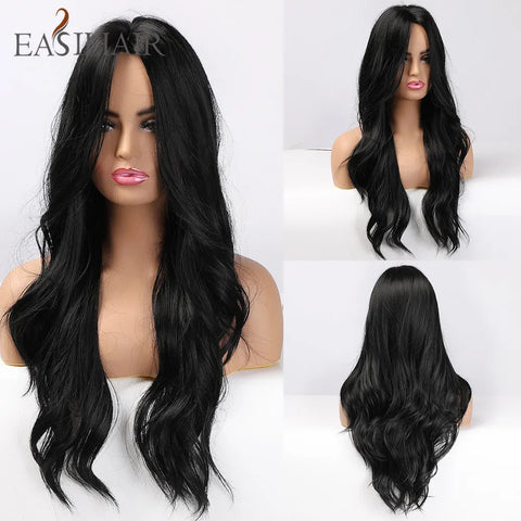 EASIHAIR Long Brown Ombre Synthetic Wigs for Women - Natural Wavy Cosplay Wig