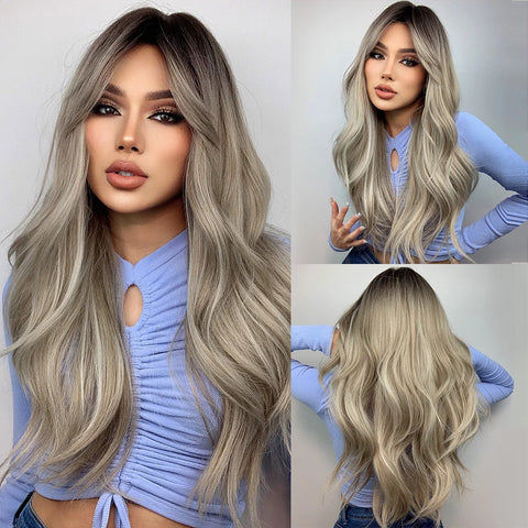 DropShipping EASIHAIR Long Blonde Ombre Synthetic Wigs for Women - Wavy High Density Cosplay Wig