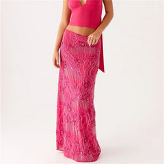 Hirigin Women Sequin Beaded Maxi Skirt - Sparkly High Waist Bodycon Evening Wear