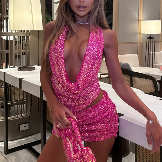 Hirigin Women Sequin 2 Piece Outfit