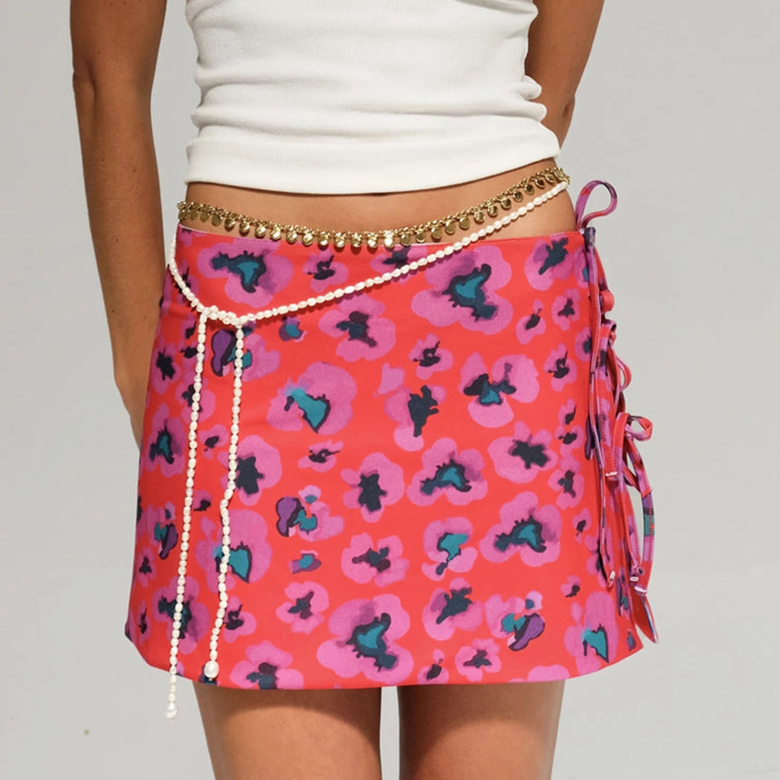 Hirigin Y2K Drawstring Kawaii Mini Skirt - Low Waist Tie Dye Bodycon Pencil Skirt for Women