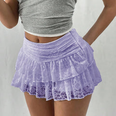 Hirigin Cute Ruffle Bloomer Skirts - Women's Summer Lace Floral Mini Skirt