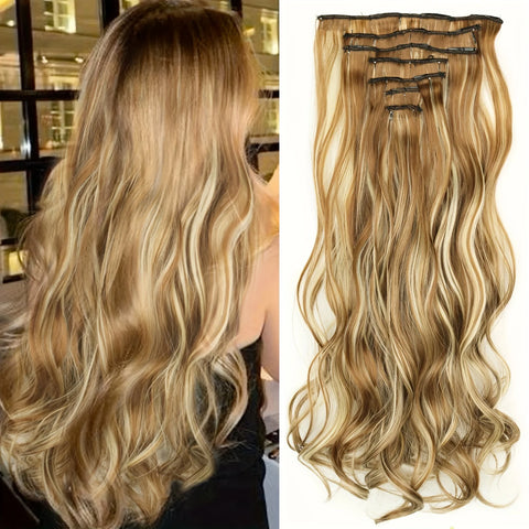 7Pcs/Set 16 Clips Hair Extension - Black Ombre Long Straight Hair