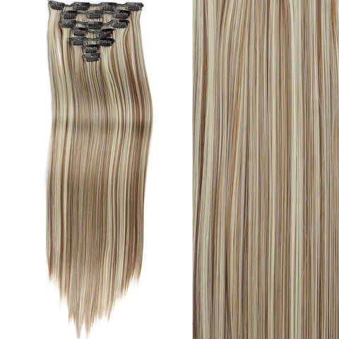 7Pcs/Set 16 Clips Hair Extension - Black Ombre Long Straight Hair
