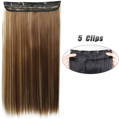 Long Wavy 5 Clip In Hair Extensions - Black Blonde Mix