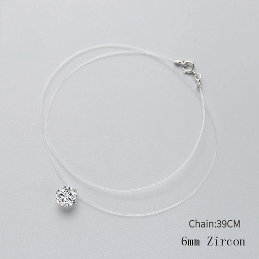 INZATT 925 Sterling Silver Zircon Crystal Pearl Pendant Choker Necklace