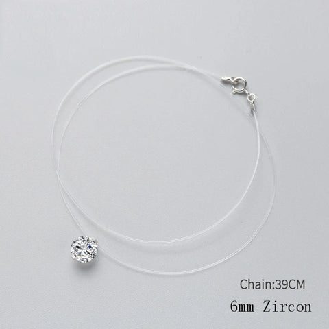 INZATT 925 Sterling Silver Zircon Crystal Pearl Pendant Choker Necklace