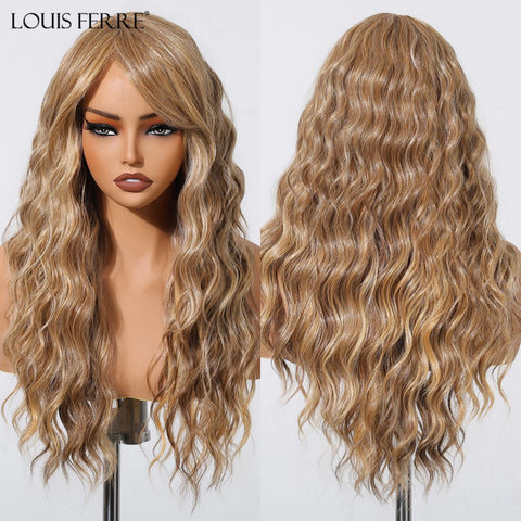 EASIHAIR Long Wavy Brown Synthetic Wig for Women with Side Bangs - Natural Look, Heat Resistant for Daily Wear