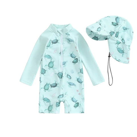 Tregren Toddler Boys Rash Guard Swimsuit with Swim Cap