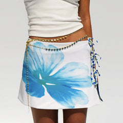 Hirigin Y2K Drawstring Kawaii Mini Skirt - Low Waist Tie Dye Bodycon Pencil Skirt for Women