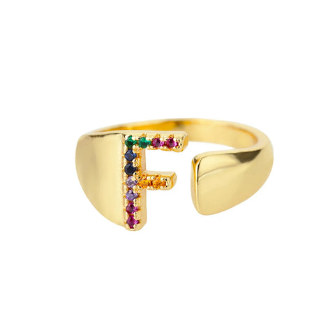 Rainbow Zircon Letter Rings - Stylish A-Z Chunky Wide Stainless Steel Jewelry for Women