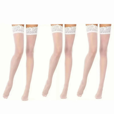 Floral Lace Patchwork Over Knee Thigh High Stockings for Women in Red and Black