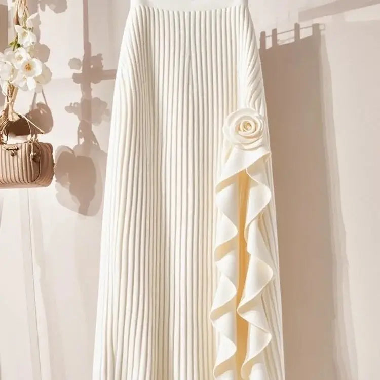 OCEANLOVE Irregular Ruffles Women Skirts - Elegant Retro Pleated A-line Skirt for Autumn & Winter
