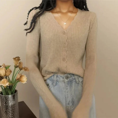 ITOOLIN Women Ruffles Long Sleeve Thin Sweater