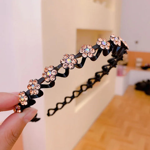 Non-Slip Rhinestone Flower Hairbands - Elegant Pearl Hair Accessories for Women