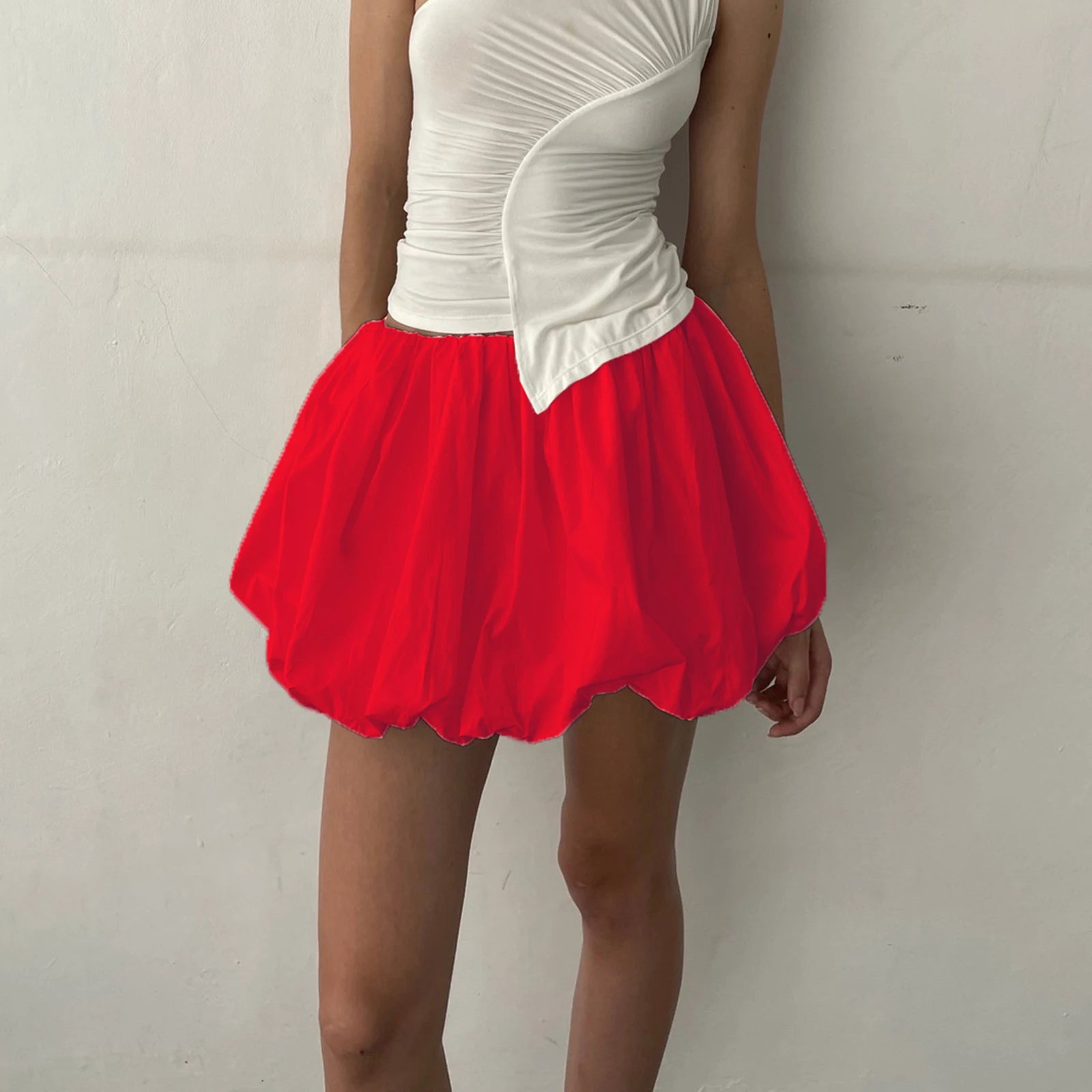 Hirigin Women Y2K Bubble Skirt - Elastic Waist Pleated Ruffle Hem A-Line Mini Skirt