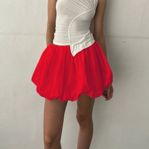 Hirigin Women Y2K Bubble Skirt - Elastic Waist Pleated Ruffle Hem A-Line Mini Skirt