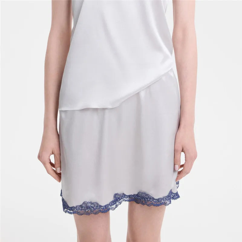 Hirigin Summer French Women Satin Pajama Skirts with Lace Trim