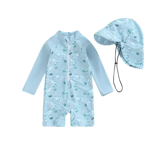Tregren Toddler Boys Rash Guard Swimsuit with Swim Cap