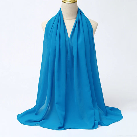 Elegant Muslim Chiffon Hijab Scarf - Lightweight Long Solid Color Head Wrap for Women