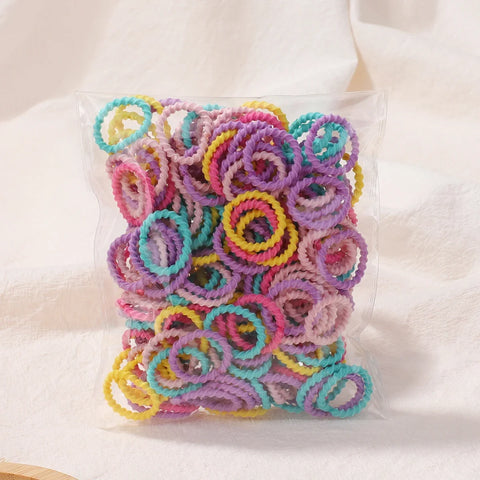 Set van 100 kleurrijke haarbanden voor meisjes - Nylon elastische rubberen bandjes paardenstaarthouders voor kinderen 