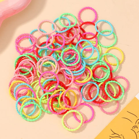 Set van 100 kleurrijke haarbanden voor meisjes - Nylon elastische rubberen bandjes paardenstaarthouders voor kinderen 