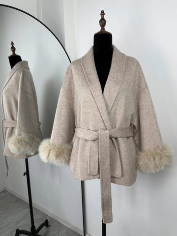 TARUXY Vossenbont Wollen Jassen Dames Korte Jas - Elegante Dubbelzijdige Overjas voor Kantoor Dames