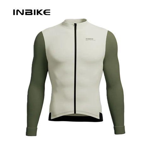 INIBKE Long Sleeved Men's Cycling Jersey - Winter Fleece Bicycle Jersey with Reflective Full Zipper and 3 Rear Pockets