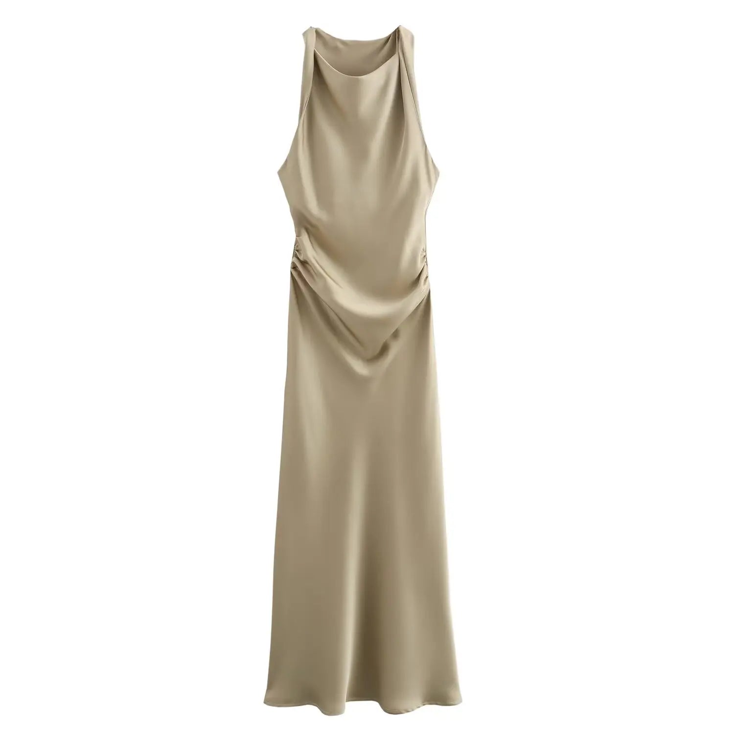 MUJER Satin Ruched Long Dresses