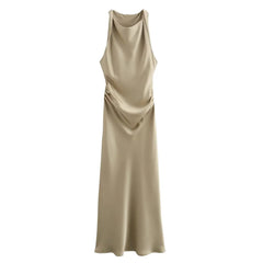 MUJER Satin Ruched Long Dresses