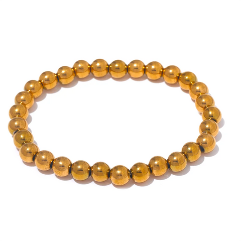 Yhpup Handmade Waterproof Stainless Steel Beads Bracelet for Men - Gold Color Jewelry