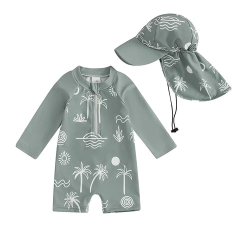 Tregren Toddler Boys Rash Guard Swimsuit with Swim Cap