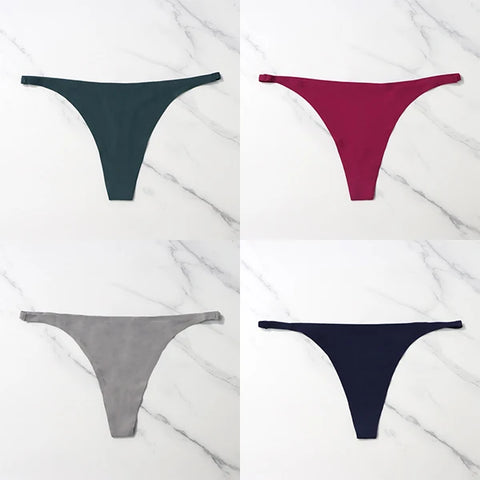 4 Pcs Lot Seamless Ice Silk Thong Panties for Women - Thin Waistband Tangas