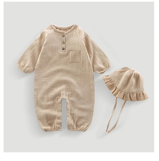 Muslin Baby Romper Hat Set