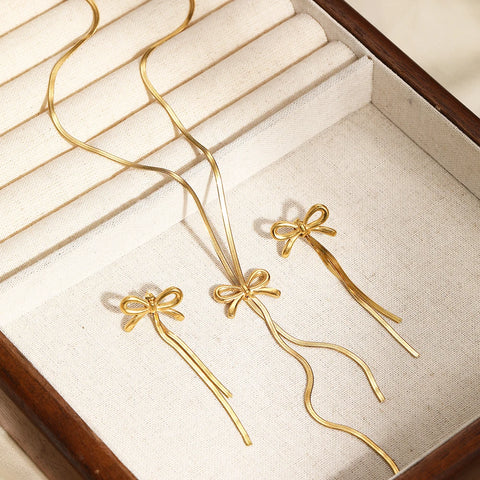 DGIDDK Stainless Steel Necklace - Delicate Bow Tassel Collar Chain for Women