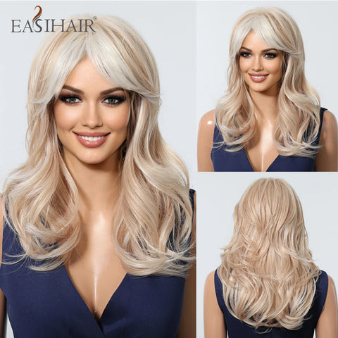 DropShipping EASIHAIR Long Blonde Ombre Synthetic Wigs for Women - Wavy High Density Cosplay Wig