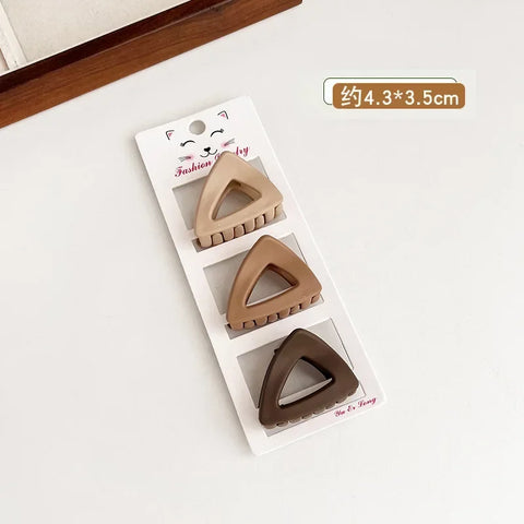 3pcs Coffee Color Small Hair Claw Clips - Simple Geometric Barrettes for Women and Girls